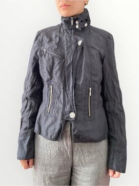 Women’s Black High-Collar Double Zip Front Jacket Size S